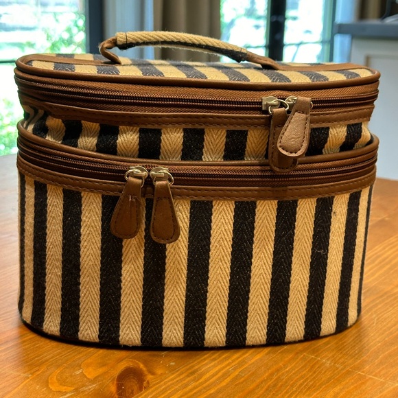 GUC Over-Nighter Carry-On Travel Bag With Matching Cosmetic Case Navy & Cream - Picture 3 of 10